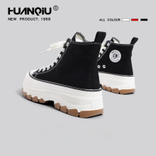 环球松糕高帮帆布鞋女2025春季爆款高帮ins增高春季百搭厚底板鞋