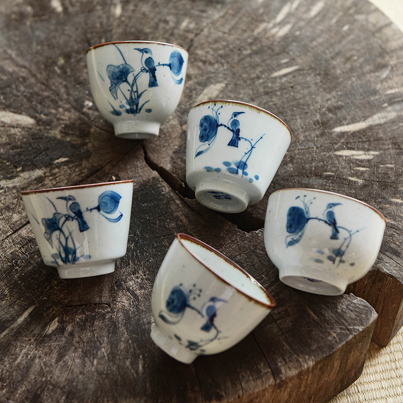 Pintado a mano kung fu taza de té taza principal de loto taza única taza de té de la vendimia juego de té de cerámica taza de té de un solo tazón de té