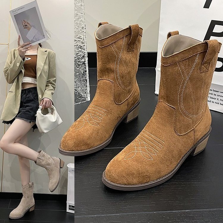 Big size fashion boots female fall and winter new embroidery ethnic style thick heel short boots female_voghion.com