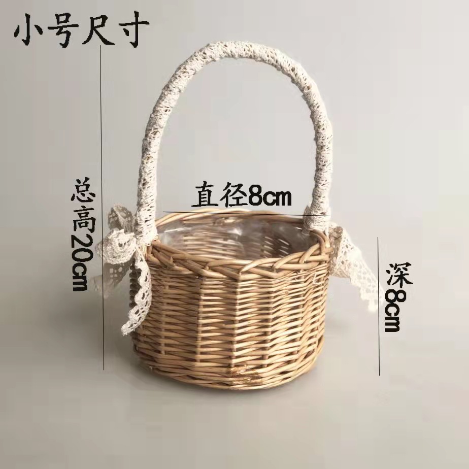 Regalo DE LA MANO perla princesa cesta sauce ratán tejida olla verde rosa flor niños foto cesta arco cinta portátil flor cesta