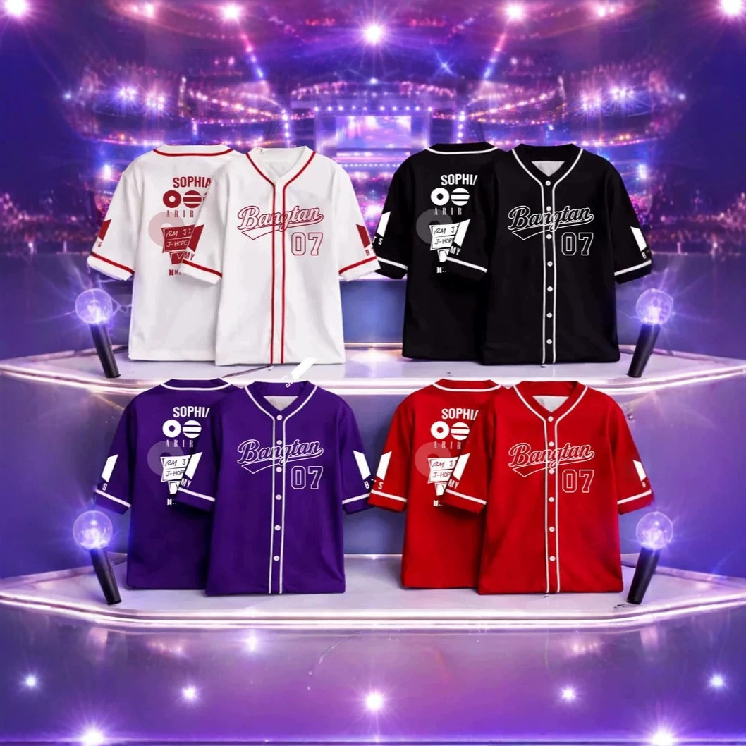 跨境独立站新款BTS同款美式棒球服运动绣垒球服比赛棒球衫速干
