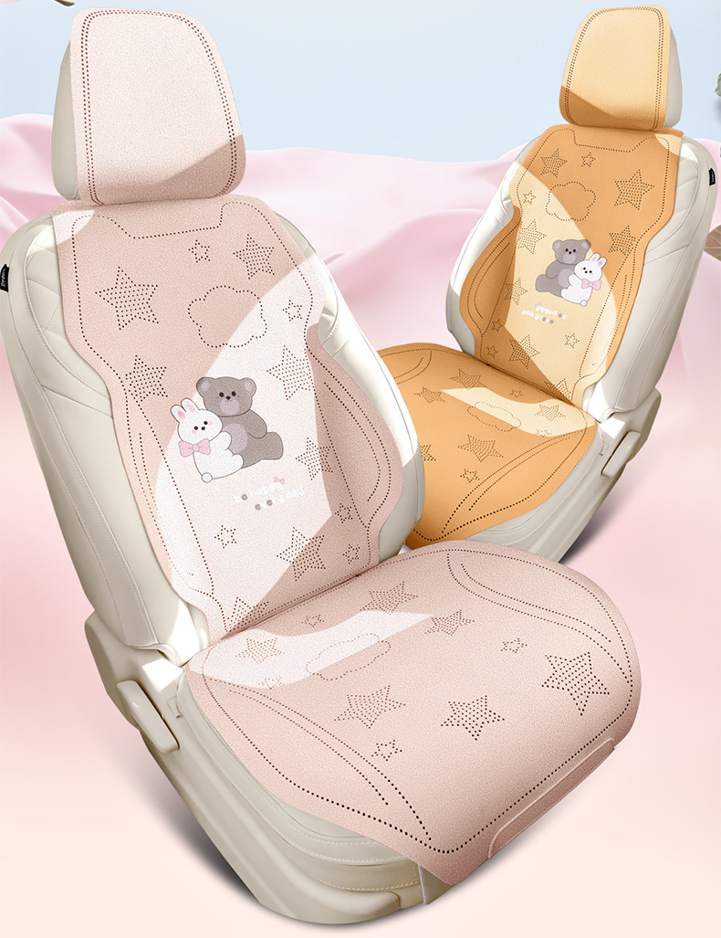 Cartoon Bear and Rabbit Saddle Pad Half-Cover Car Seat Cushion Suitable for Ford Focus, Volkswagen Sagitar, Honda Civic, Audi A3, Universal for All Seasons