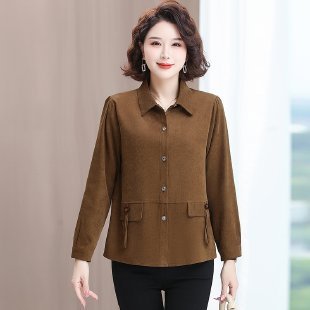 妈妈秋装洋气衬衫2025新款中年长袖薄上衣50多岁中老年女外套衬衣|undefined