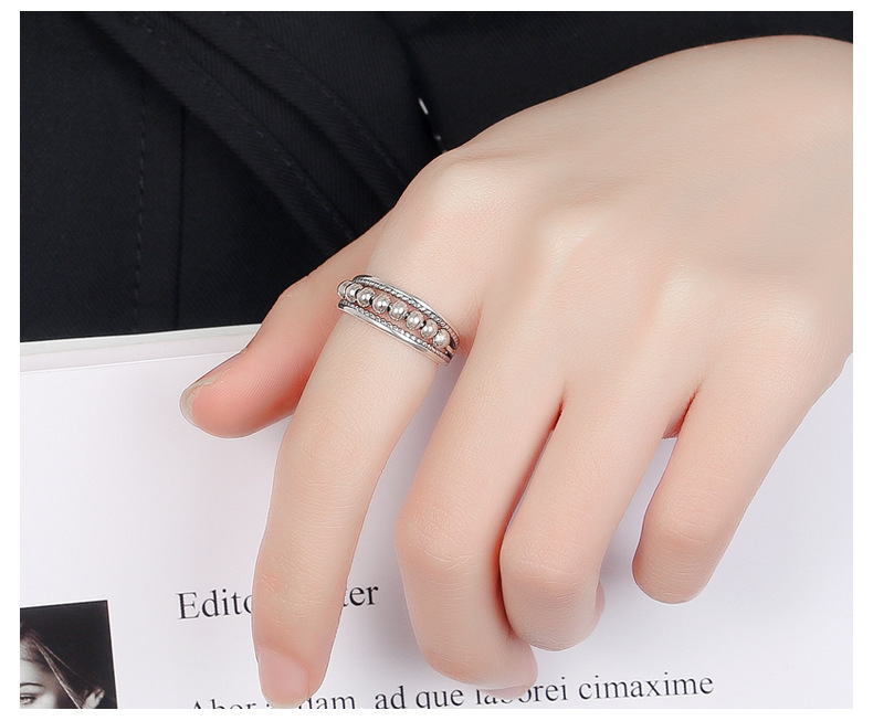 Bague de couple européenne et américaine, nouveaux bijoux à la mode, simple, ondulée, point, perles, accessoires en argent thaïlandais, bague à bouche ample_voghion.com