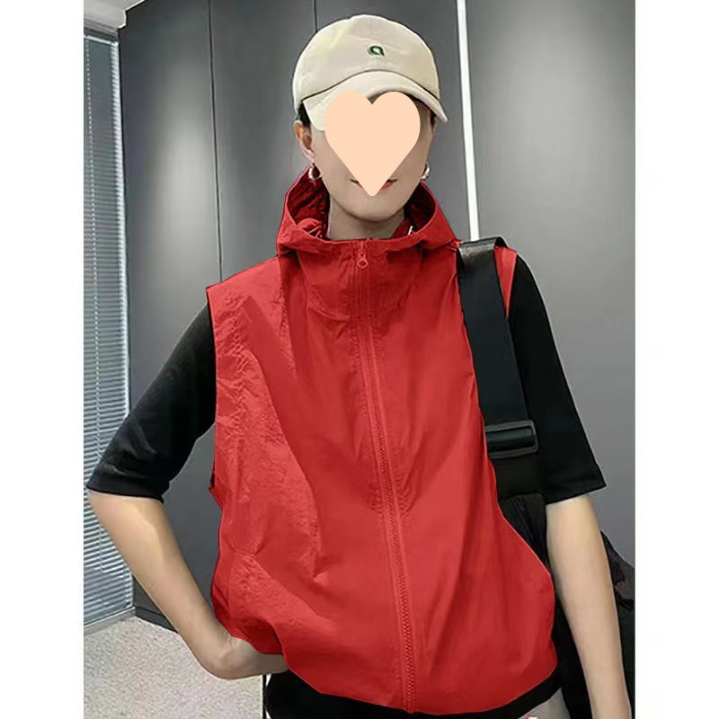 Summer New Style Vest for Women to Dry Clothes, Korean Style Loose Large Size Thin Hooded Vest Short Jacket Vest