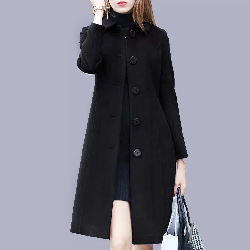 Long woolen coat, autumn jacket, woolen suit, mid-length, fitted