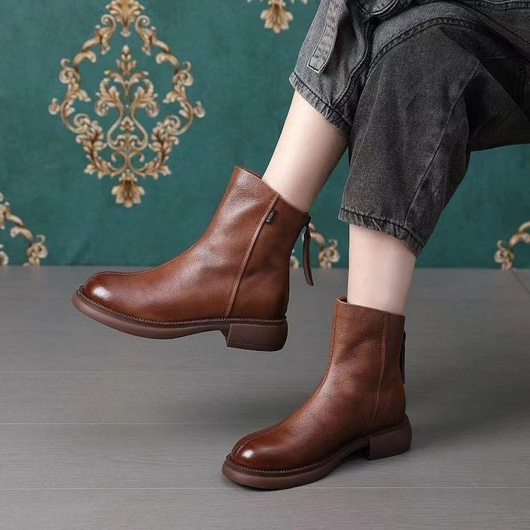 British style Martin boots women's real soft leather Spring and Autumn new single boots flat soft bottom fashion simple all-match short boots women