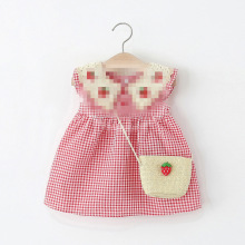 童装儿童连衣裙夏季新款女童韩版格子无袖裙宝宝公主裙送包4936