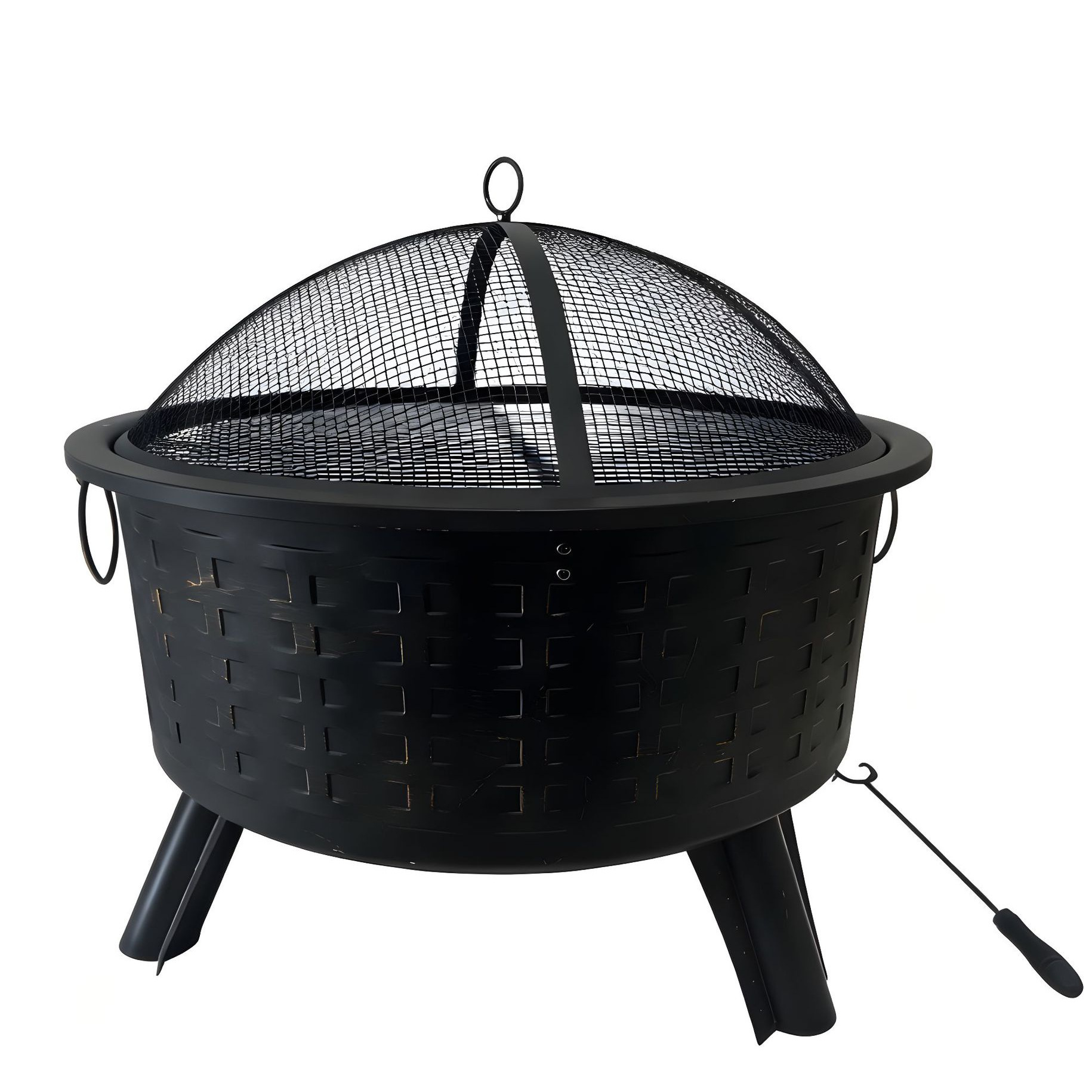 厂家直供外贸欧美多功能烧烤炉圆形编藤铁艺烤火炉喷漆复古取暖炉