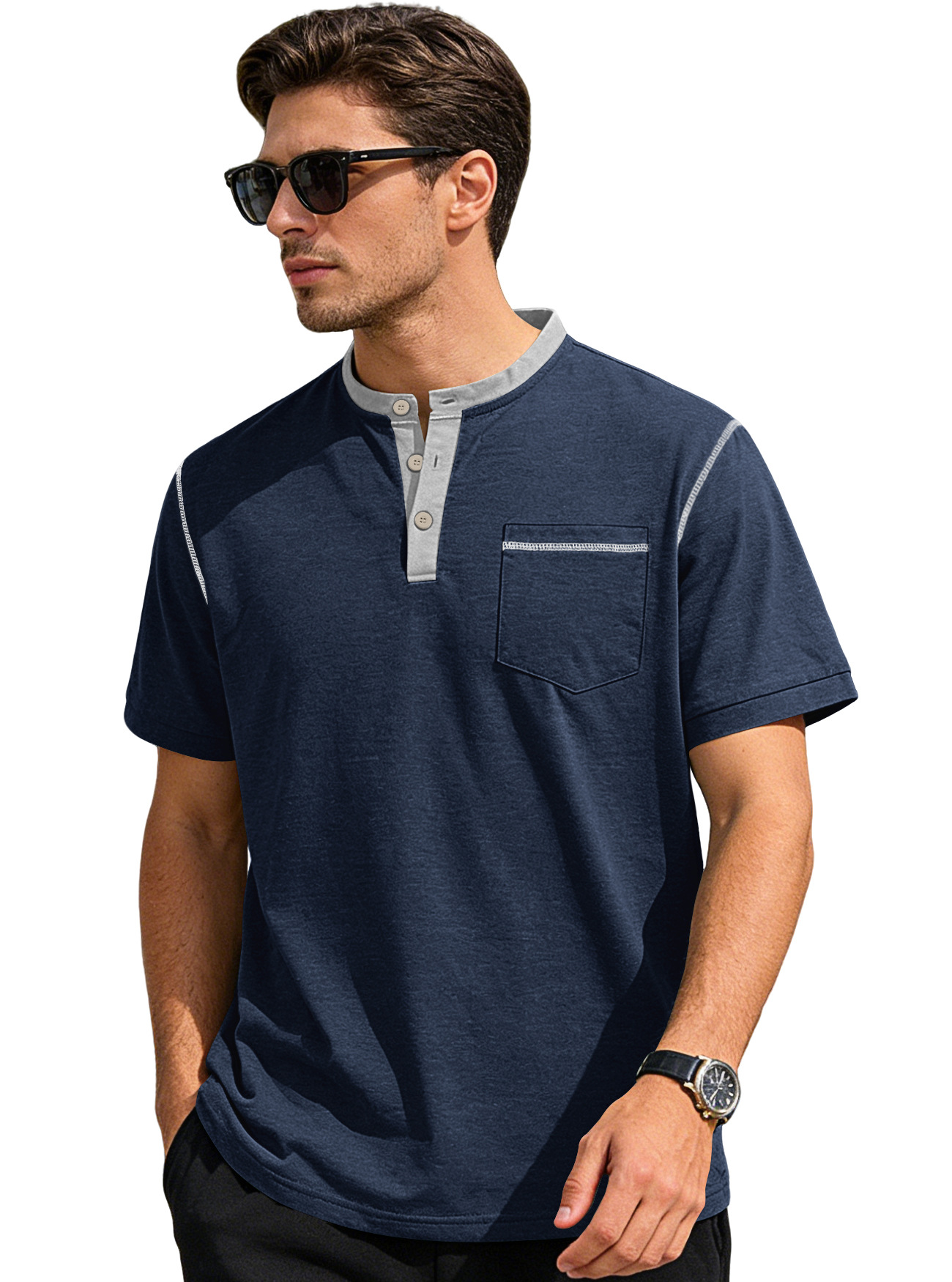 Nuevo transfronterizo Europa y América Amazon verano nuevo hombre botón de cuello de manga corta camiseta polo casual de negocios