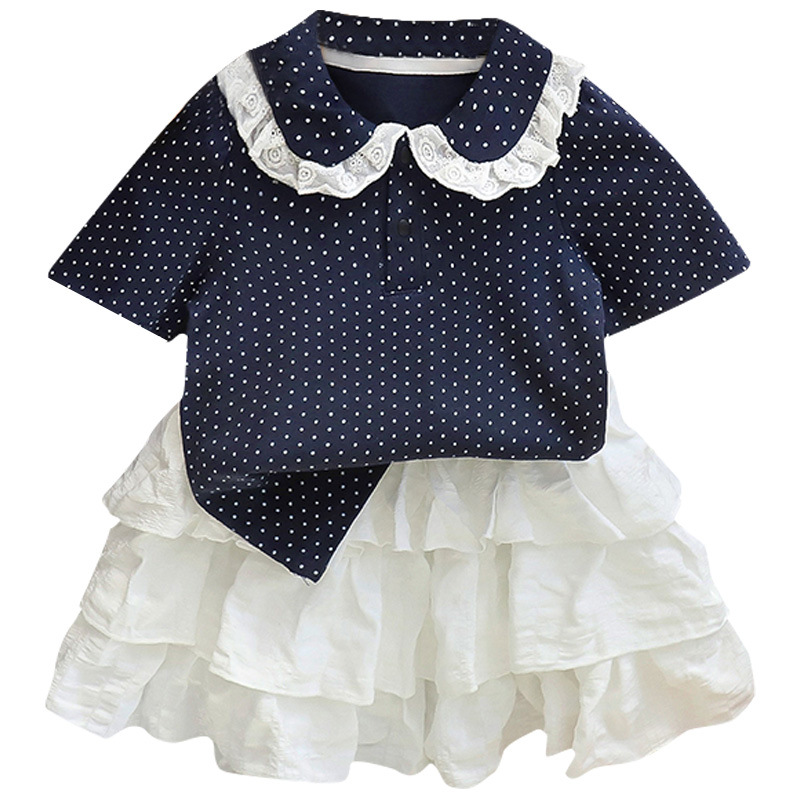 Niñas trajes de verano nuevo polo polo punto ondulado con solapa mangas cortas pastel vestido de niña ropa de bebé de verano ropa infantil