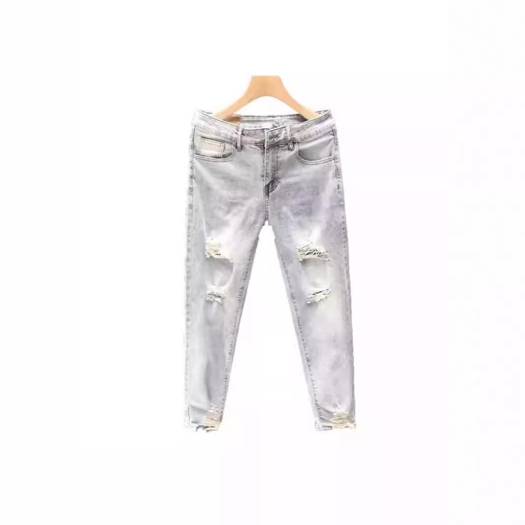 Jeans versatili estivi da uomo, taglio sottile, colore giallo fango, buco strappato, pantaloni a gamba dritta aderenti, alla moda da strada_voghion.com