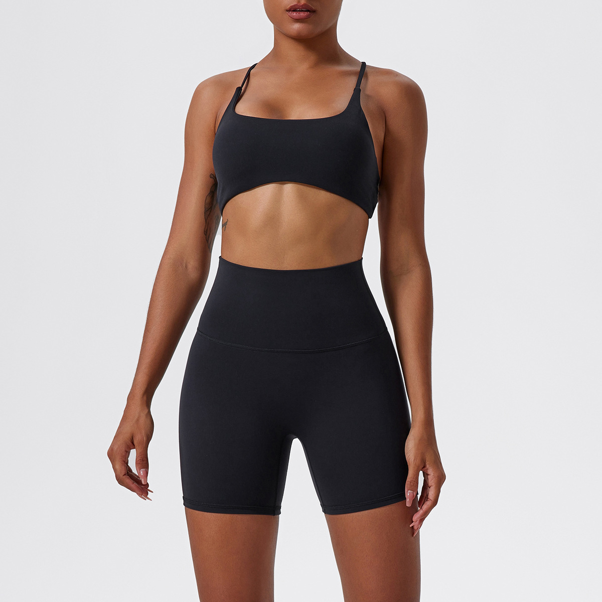 Conjunto de Yoga, Shorts de Cintura Alta con Efecto Levanta Glúteos, Sensación Desnuda, Ropa Interior Deportiva sin Espalda, Pantalones Deportivos de Alta Elasticidad y Transpirables image 9