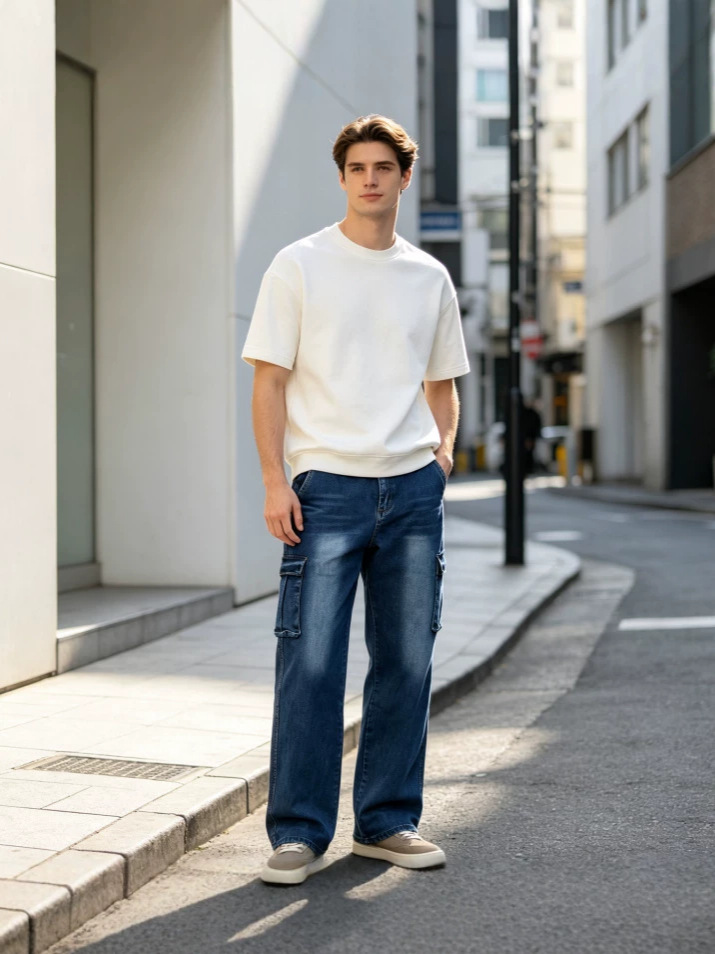 Jeans Rectos de Trabajo para Hombre en Mezclilla de Algodón Elásticos con Varios Bolsillos para Uso Casual image 4