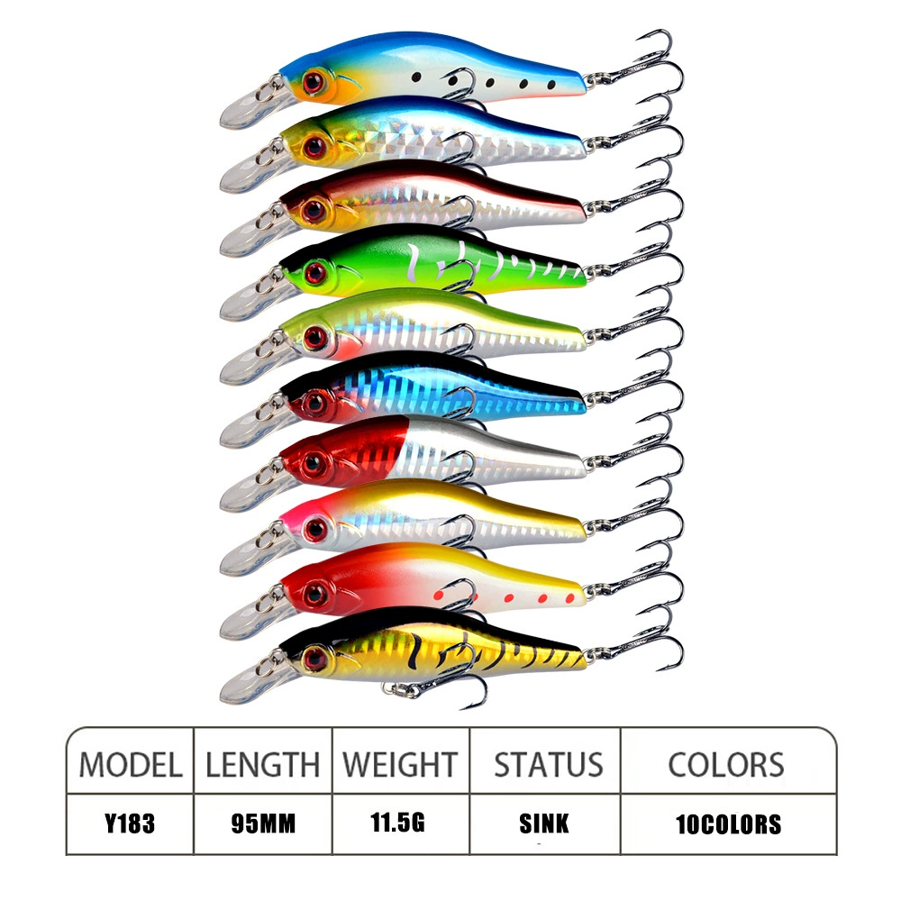Sinking Minnow Lure, 9.5 cm 11.5 g, #6 Enhanced Hooks, Realistic Sea/Freshwater Bait