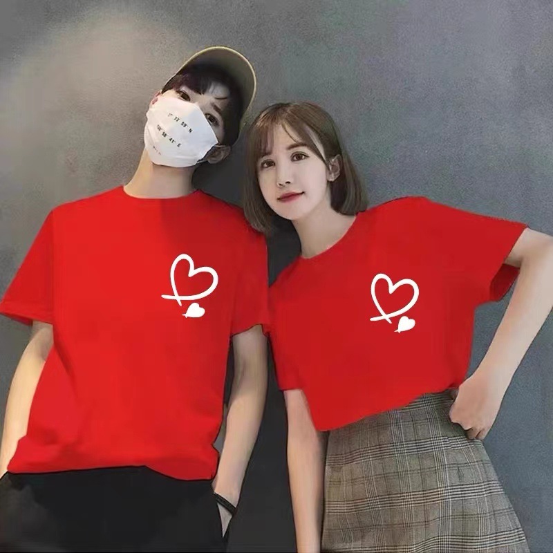 동남아 커플 티셔츠 버건디 해 스네이크 트렌디 청소년 올매치 캐주얼 반팔 티셔츠 루즈 플러스 사이즈 탑