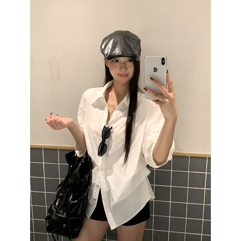 White Shirt with Concave Shape, Early Autumn Lapel, Puff Sleeves, Waist-Cinching Shirt, Fashionable and Casual Elegant, Ol Waist-Cinching Shirt