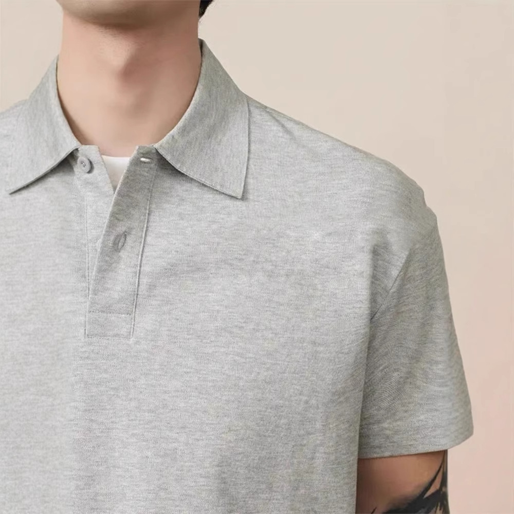 Black Fake Two-Piece Right Shoulder Short-Sleeved Men's Polo Shirt American Retro Handsome High-End T-Shirt Heavy Half-Sleeve