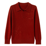 秋冬季新款羊毛针织衫长袖翻领上衣时尚提花羊毛衫妈妈春秋毛衣，女装针织衫/毛衣，妃慕昵服饰