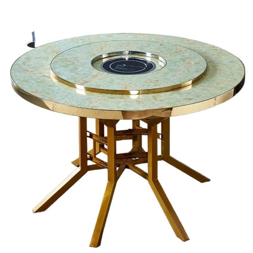 jgz餐桌圆桌轻奢大理石火锅圆形折叠实木大圆桌子家用餐桌椅组合1