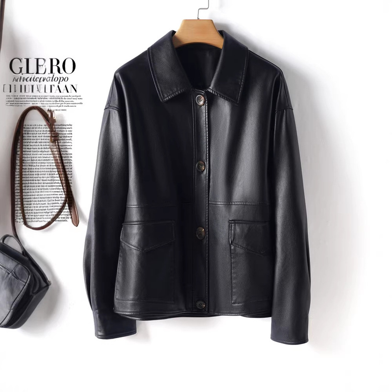 Haining Leather Jacket for Women, Short Style, Black, Casual, Plus Size, Sheepskin, 2025 New Autumn and Winter Leather Jacket Haining Leather Jacket for Women, Short Style, Black, Casual, Plus Size, Sheepskin, 2025 New Autumn and Winter Leather Jacket
