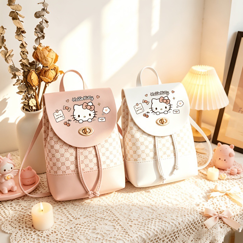 Cross-border KT cat backpack, vintage floral pattern color-blocked small backpack, lightweight and versatile, suitable for girls