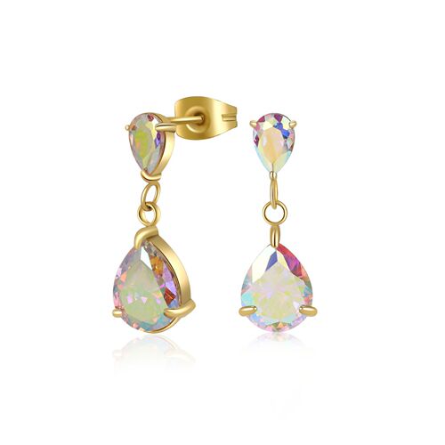European and American super flash titanium steel AAA grade zircon earrings two water drop butterfly buckle zircon earrings cross-border earrings wholesale