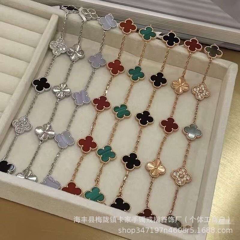 Fanjia's new luxury high-end four-leaf clover five-flower bracelet for women, 18K gold-plated mother-of-pearl snake bone bracelet