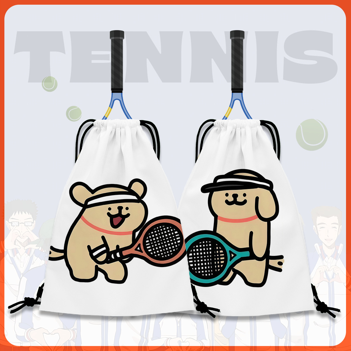 Cute Puppy Tennis Bag New Cartoon Print Large Capacity Tennis Racket Storage Bag Cute Student Sports Backpack