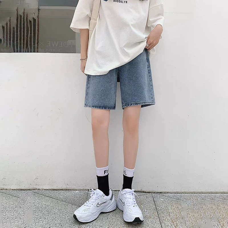 Беременные джинсовые шорты, летние Изношенные эластичные джинсовые брюки на животе, прямые брюки в прямых брюках, тонкие горячие брюки для мам