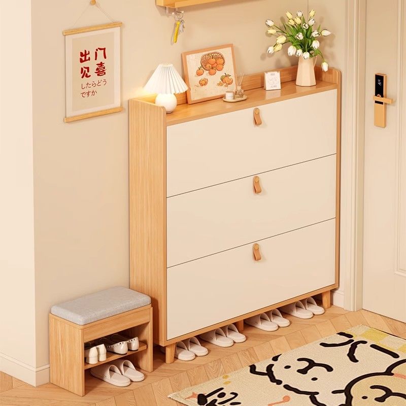 Solid Wood Core Tipping Shoe Cabinet Home Entrance Cabinet New Entry Storage Cabinet Small Narrow Shoe Rack