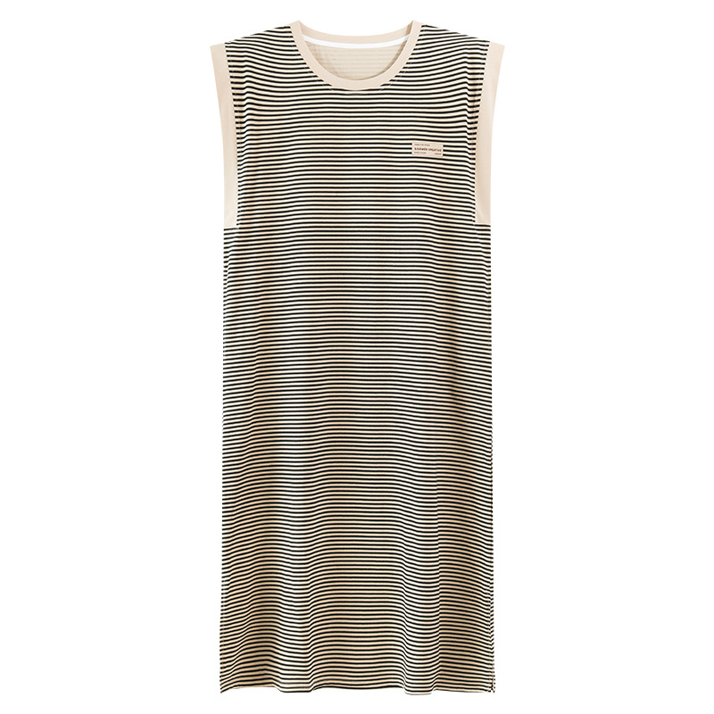 Camisón mujer verano algodón puro 2025 nuevo estilo coreano a rayas sin mangas chaleco camisola falda suelta de gran tamaño largo dividido