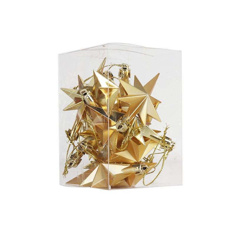 Christmas tree octagonal star hanging ornaments, plastic plated, 12 pcs per box