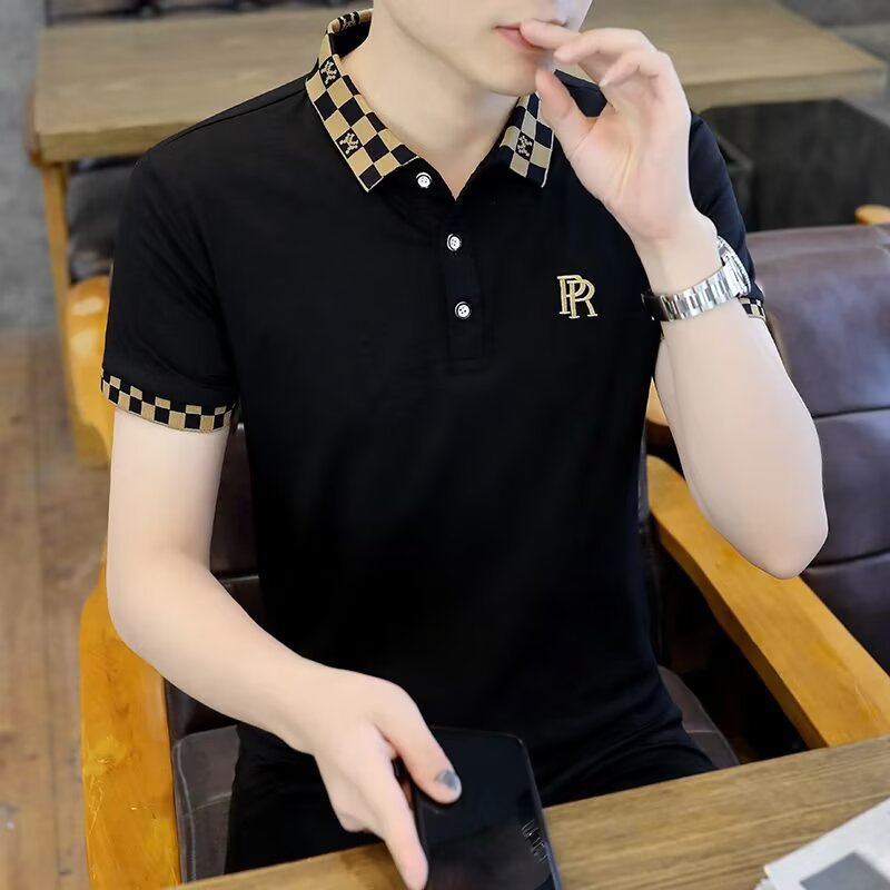 Fashionable Lapel Ice Silk Short-Sleeved T-Shirt for Men Summer New Korean Style Trendyy Youth Half-Sleeved Thin T-Shirt Tops for Men