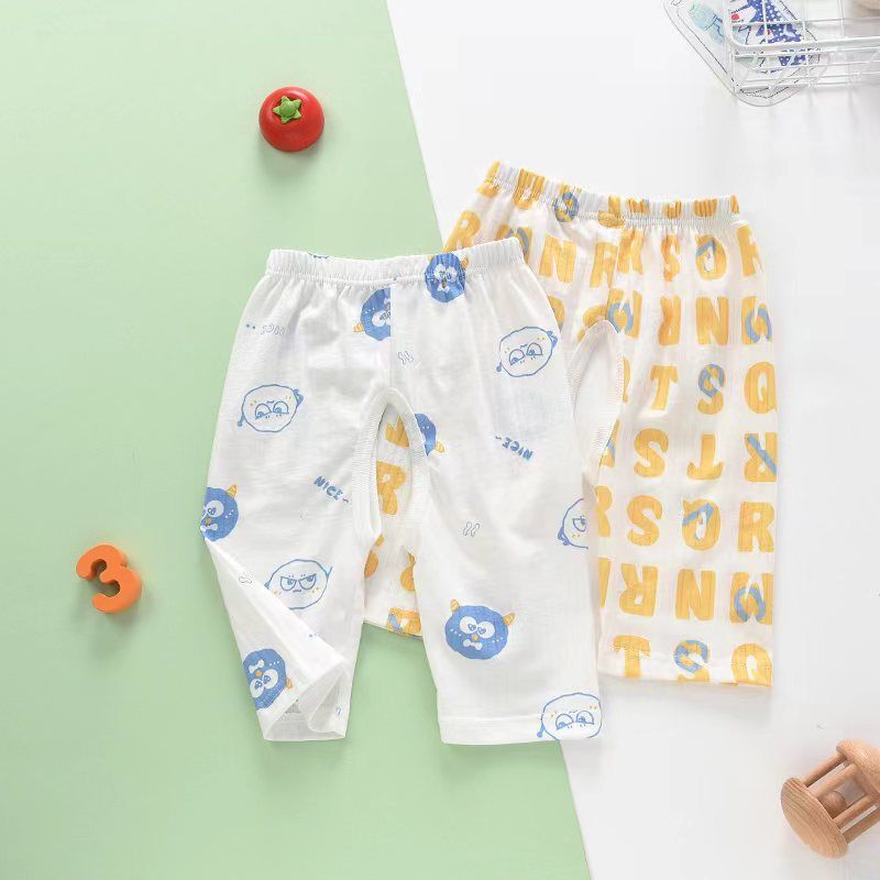 Baby open crotch pants pure cotton thin baby cropped pants pajama pants children's air conditioning pants summer loose breathable pants