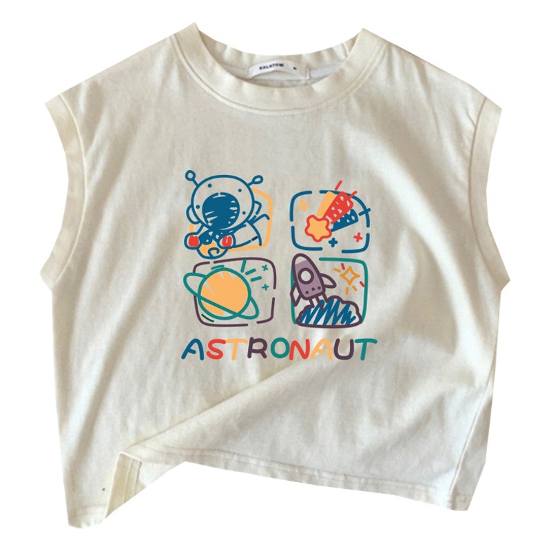 Algodón bebé niños camiseta sin mangas 2024 nuevo patrón de dibujos animados versátil niños y niñas chaleco camiseta superior verano