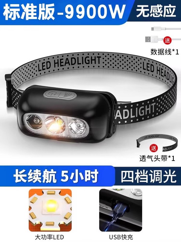 头灯强光充电超亮头戴式夜钓鱼照明户外超长续航超轻感应小手电筒|undefined