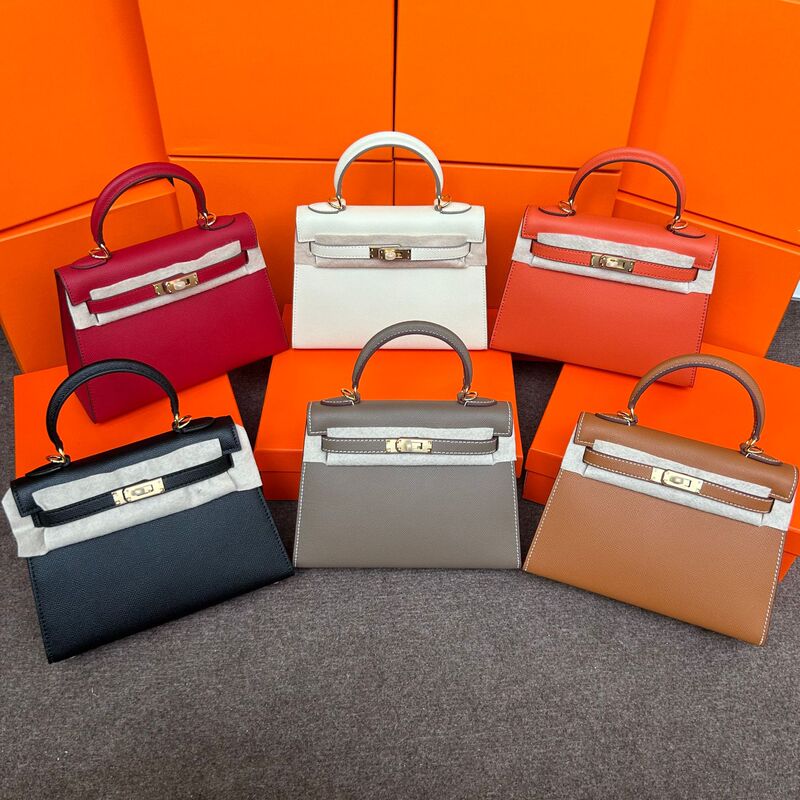 2025 New Trendy Genuine Leather Palm Print Kelly Bag Second Generation Mini Platinum Bag High-Quality Texture Hand-Held Crossbody Bag for Women