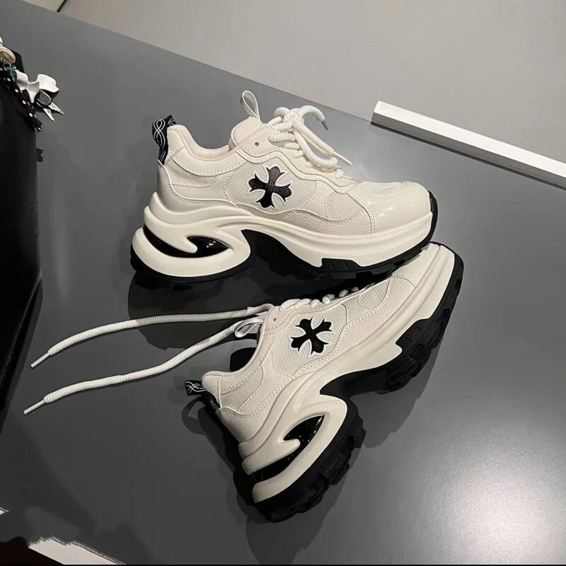 Increased 7CM ~ leather cruciferous thick-soled torre shoes women's spring new breathable running shoes casual sneaker