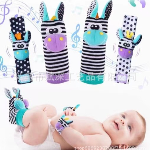 跨境Cartoon Animal Wrist Bell Rattle Socks卡通腕铃摇铃袜套装