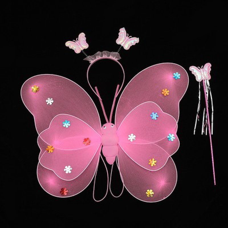 Mariposa luminosa alas de niña espalda juguetes flash niños maravillosos hadas varitas mágicas hadas flores set de tres piezas