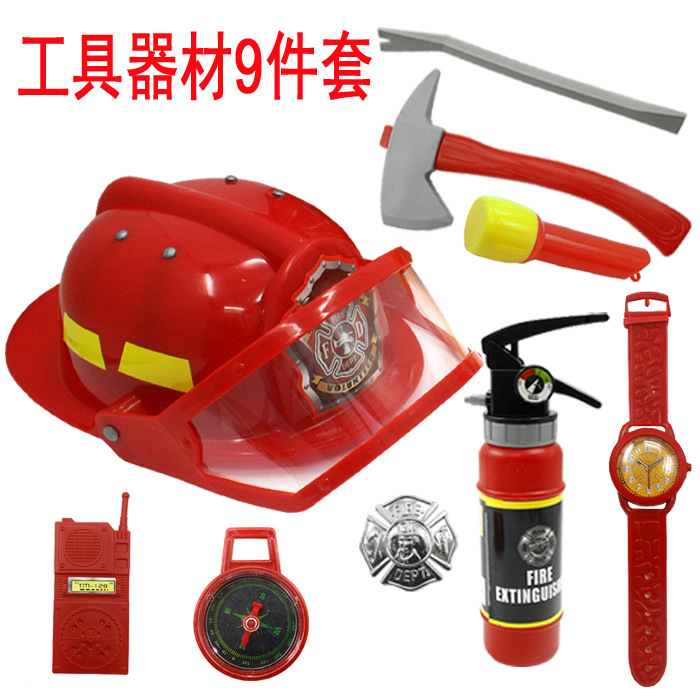 소방관 샘의 시계 성능 옷 의류 ACOUSTO-OPTIC CAP 조끼 장비 어린이 세트 유치원 물 총 소화기