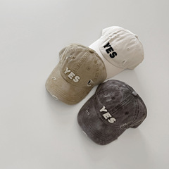 秋南 韓國兒童帽子2024新款ins個性破洞洋氣復古鴨舌帽寶寶棒球帽