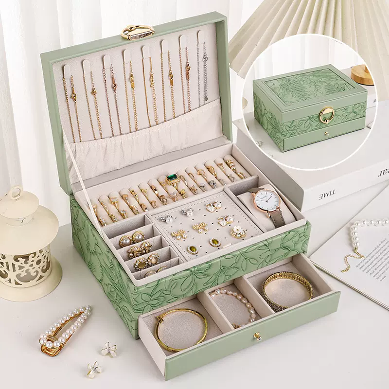 三层首饰收纳盒抽屉式高档精致戒指戒指手镯饰品收纳盒子大容量