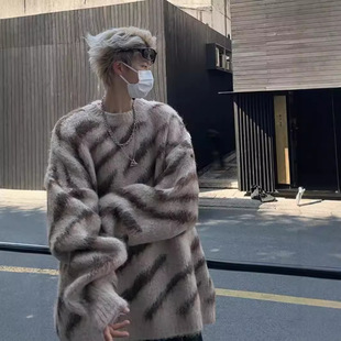 Zebra Sweater Men's Winter Thickened Mink Velvet Sweater Autumn and Winter American Style Japanese Style Retro Lazy Style Jacket