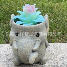 跨境新品户外打理便携分体式花盆小象庭院仿真猫头鹰花盆装饰摆件