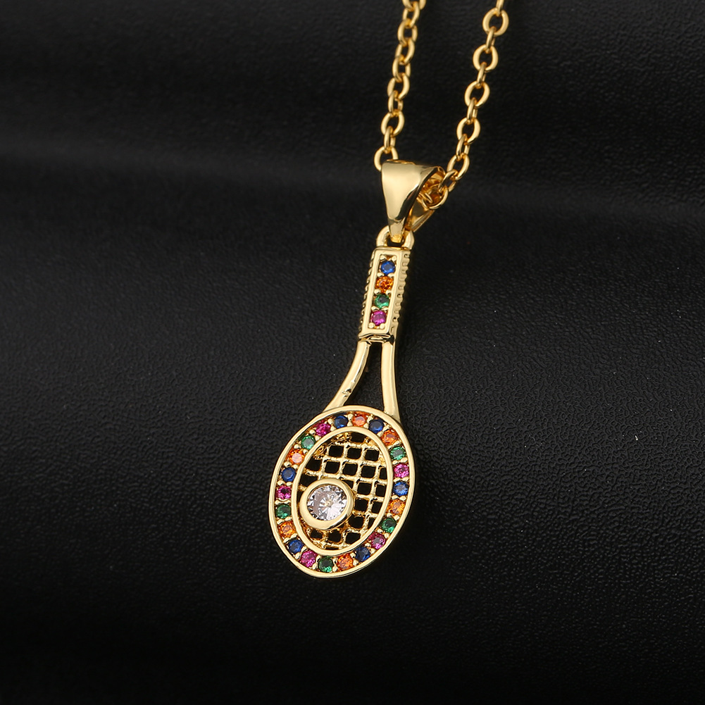 Fashion Copper Micro-inlaid Colored Zircon Badminton Racket Pendant Necklace display picture 3