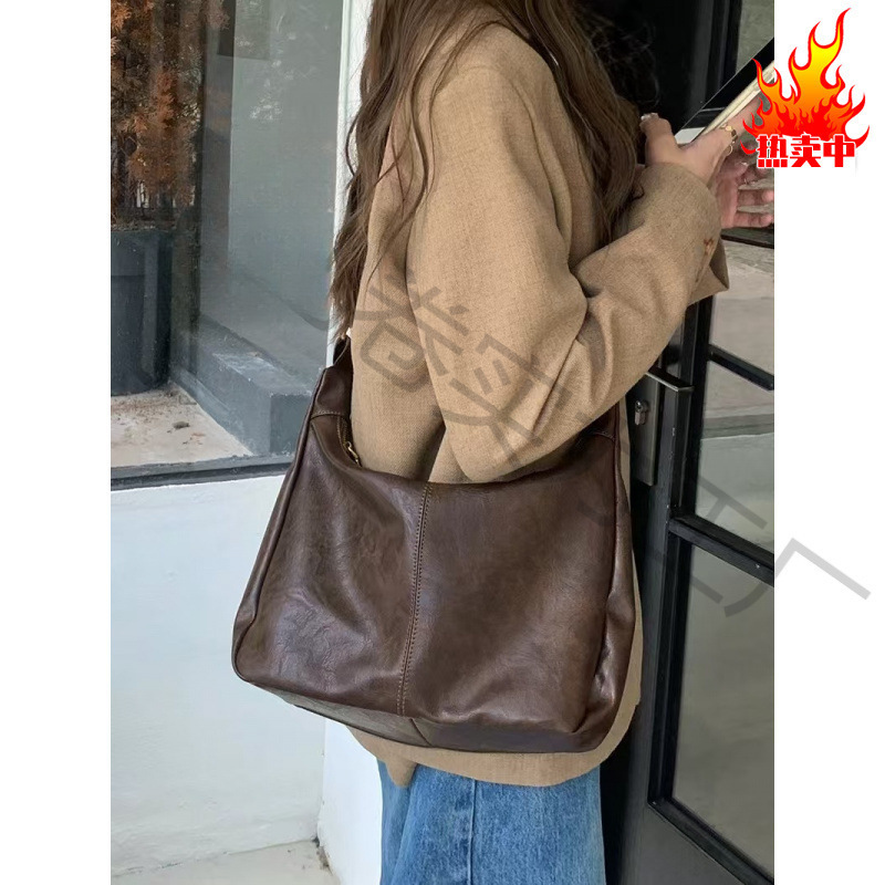 美拉德复古斜挎包包女2025新款潮韩版托特包百搭大容量单肩包批发