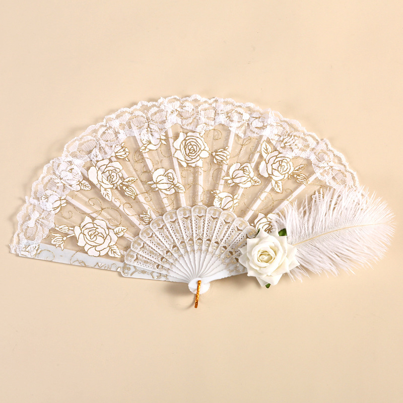 Ventilador de encaje de estilo de palacio retro magnífico abanico plegable de rosa europea retro fiesta de té oscuro espectáculo de manga accesorios para fotos