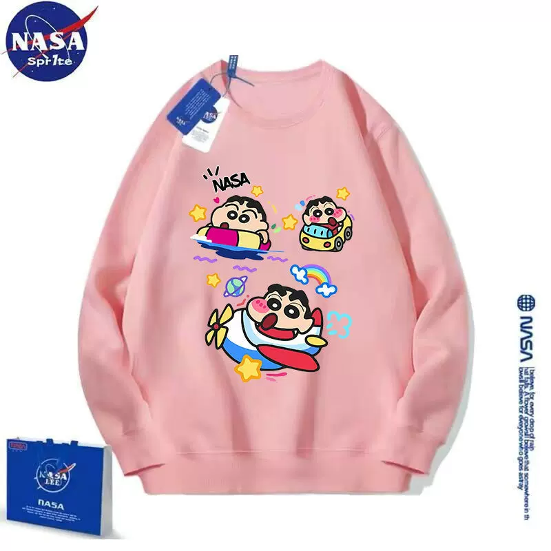 NASA联名24秋冬季卡通小新印花个性卫衣女新款学生加绒外套上衣男
